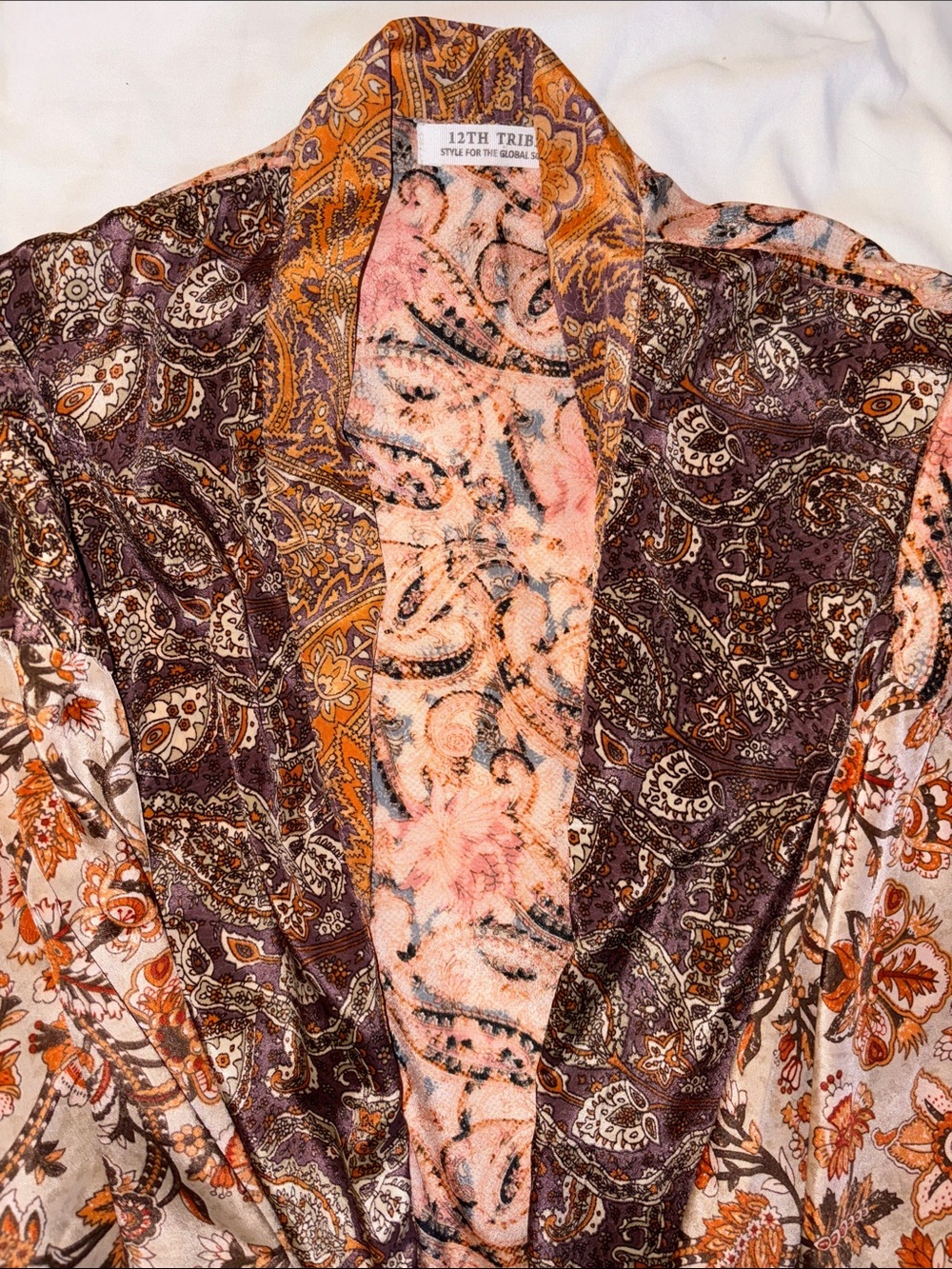 12th Tribe Paisley & Floral Kimono Jacket in Orange, Purple & Pink